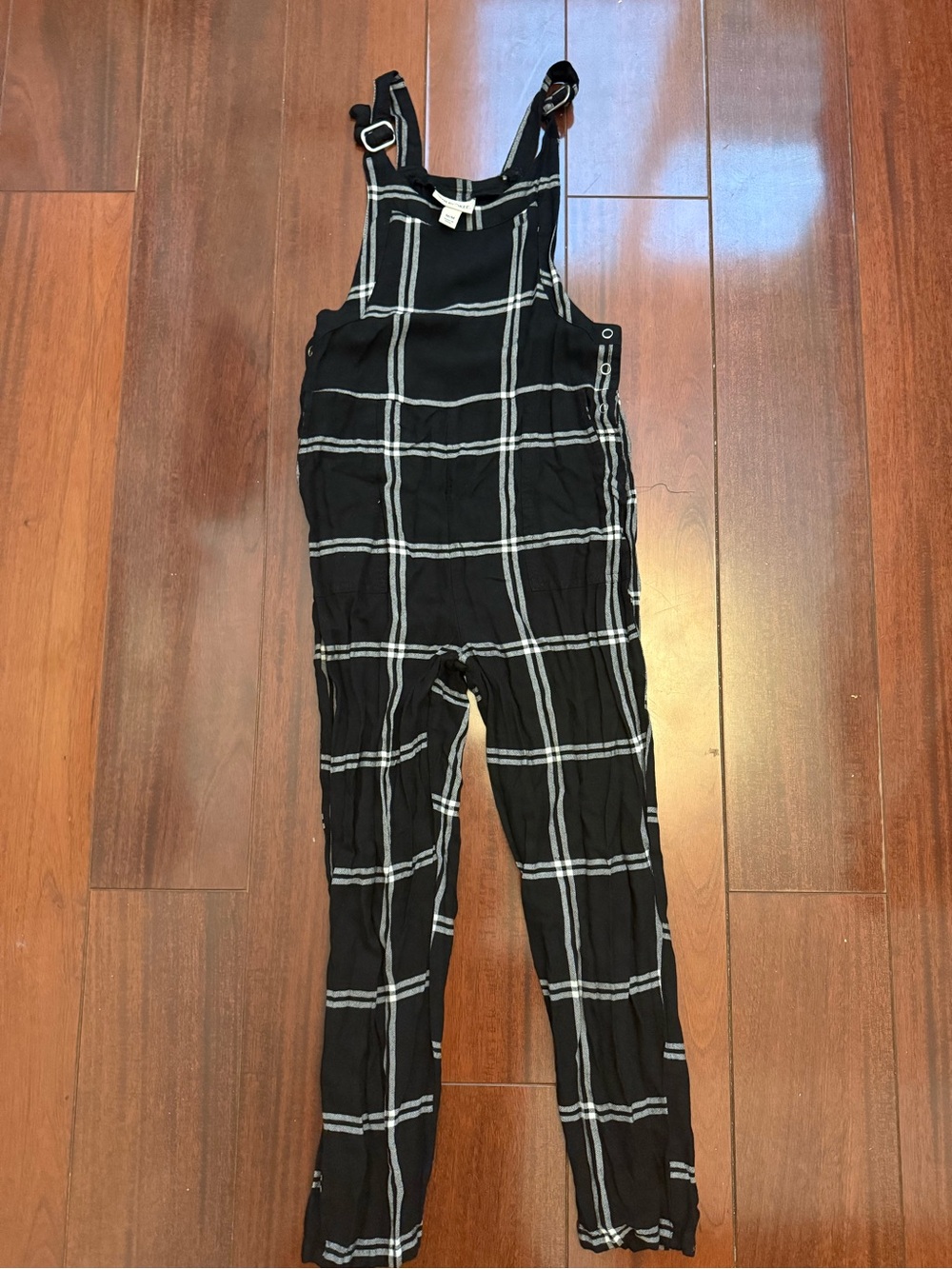 Black Plaid Adjustable-Strap Overalls